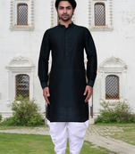 Navy blue art silk solid kurta patiala for men's indian traditional ethnic wear