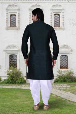 Navy blue art silk solid kurta patiala for men's indian traditional ethnic wear 4