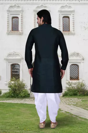 Navy blue art silk solid kurta patiala for men's indian traditional ethnic wear