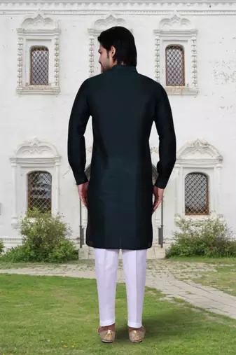 Navy blue art silk solid kurta pyjamas for men's indian traditional ethnic wear