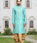 Lemon art silk solid kurta dhoti pants for men's indian traditional ethnic wear