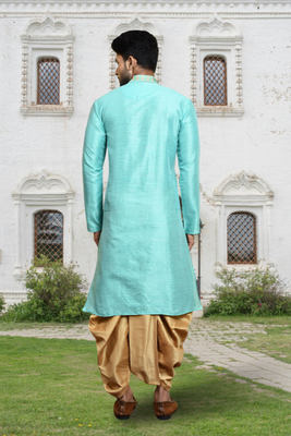Lemon art silk solid kurta dhoti pants for men's indian traditional ethnic wear 3