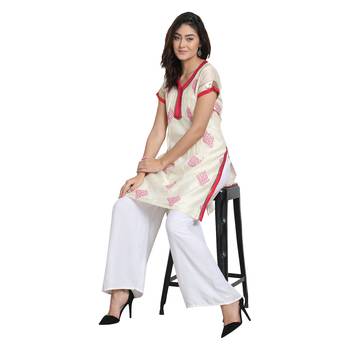 Ivory Cotton Silk Block Print Kurta 1
