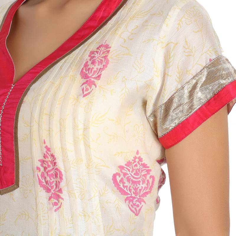 Ivory Cotton Silk Block Print Kurta