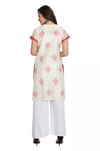 Ivory Cotton Silk Block Print Kurta