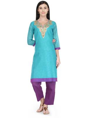 Blue Gota Embroidery Kurta 1