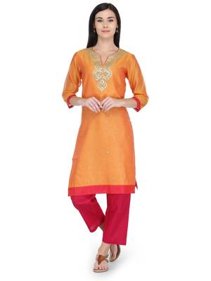 Orange Gota Embroidery Kurta 1