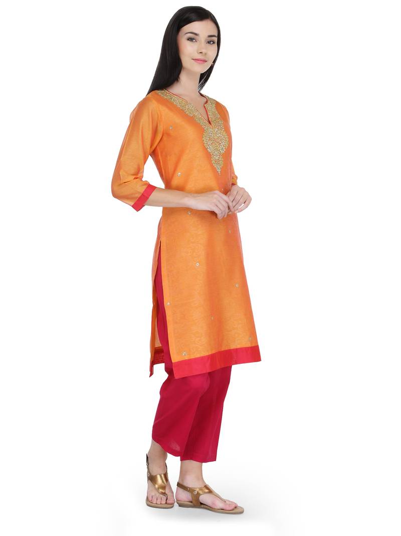 Orange Gota Embroidery Kurta