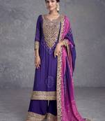 Chinon digital printed Purple festive wear salwar suit