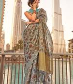 Blue Tissue Banarasi Printed Saree And Rich Pallu Saree With Blouse For Women