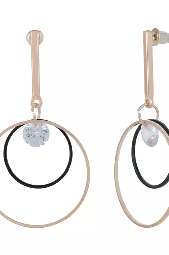 Gold Plated CZ Long Bar Circular Geometric Hoop Dangle Drop Earrings for Girls and Wo 