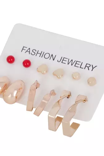 Wo  Set of 6 Rose-Gold-Plated Pear-Beaded Hoop Earrings