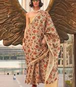 Cream Tissue Banarasi Printed Saree And Rich Pallu Saree With Blouse For Women