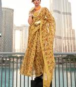 Yellow Tissue Banarasi Printed Saree And Rich Pallu Saree With Blouse For Women