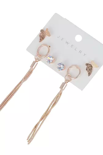 Set of 3 Rose-Gold-Plated Pear-Beaded Hoop Earrings
