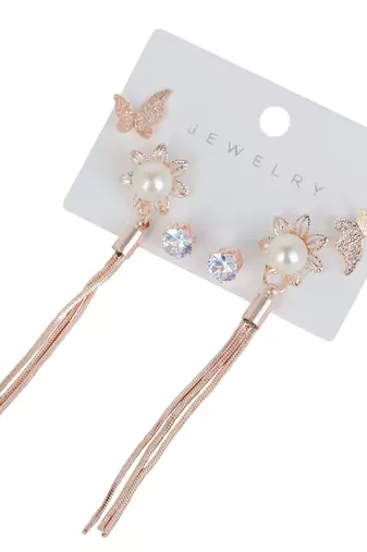 Wo  Set of 3 Rose-Gold-Plated Pear-Beaded Hoop Earrings
