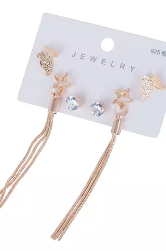 Set of 3 Rose-Gold-Plated Pear-Beaded Earrings 