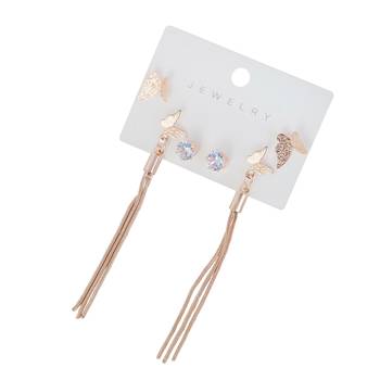 Wo  Set of 3 Rose-Gold-Plated Pear-Beaded Earrings  6