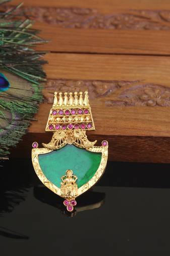 Kerala style gold plated temple palakka pendant