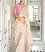 Cream Bangali Chifforn with Zari Border and Weaving Pallu saree With Blouse