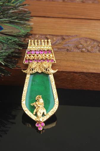 Kerala style gold plated krishna palakka pendant