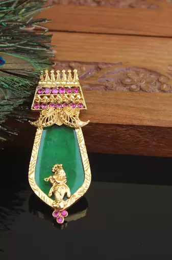 Kerala style gold plated krishna palakka pendant