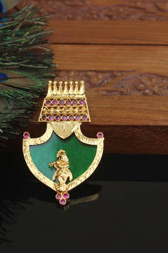 Kerala style gold plated krishna palakka pendant