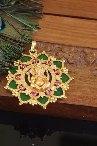 Kerala style gold plated ganesha palakka pendant