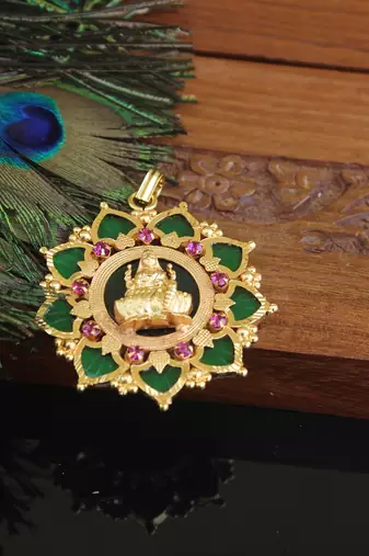 Kerala style gold plated lakshmi palakka pendant