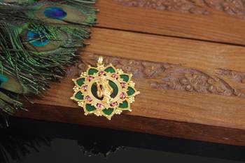 Kerala style gold plated krishna palakka pendant 2