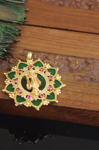 Kerala style gold plated krishna palakka pendant