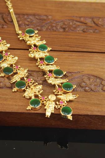 Kerala style gold plated dasavathar necklace