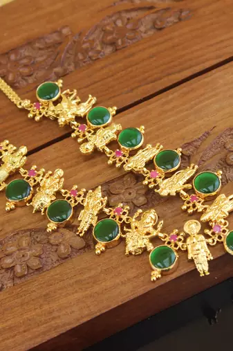 Kerala style gold plated dasavathar necklace