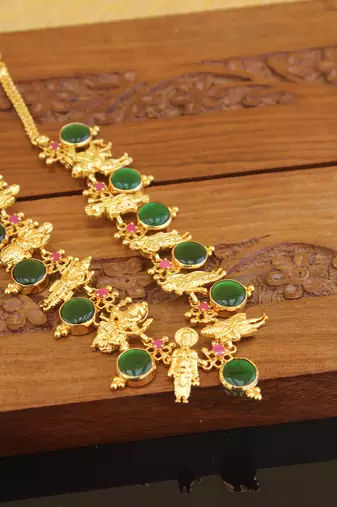 Kerala style gold plated dasavathar necklace