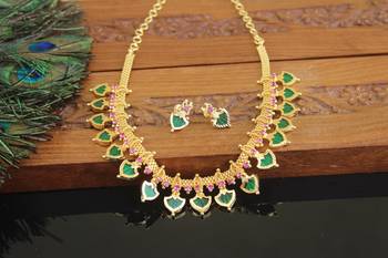 Kerala style gold plated palakka necklace set 1