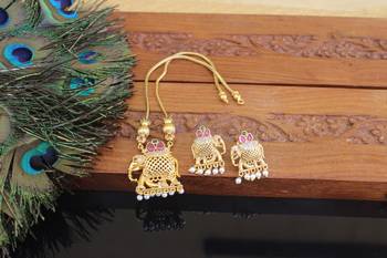 Kerala style gold plated elephant necklace set 1
