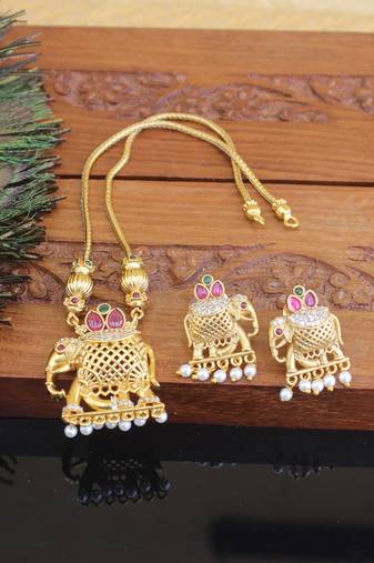 Kerala style gold plated elephant necklace set