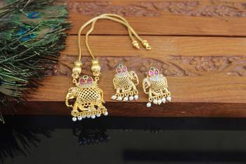 Kerala style gold plated elephant necklace set 2
