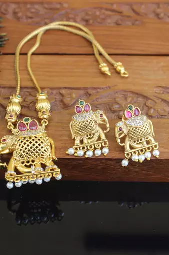 Kerala style gold plated elephant necklace set