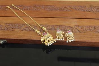 Kerala style gold plated elephant necklace set 3
