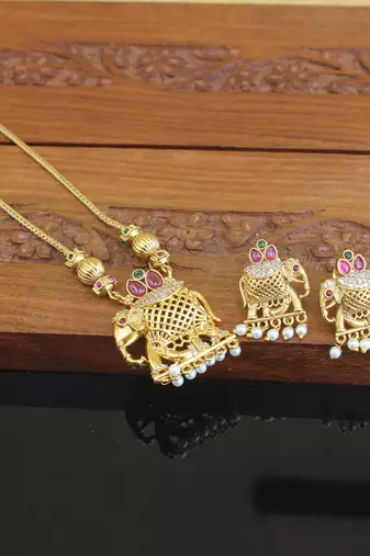 Kerala style gold plated elephant necklace set