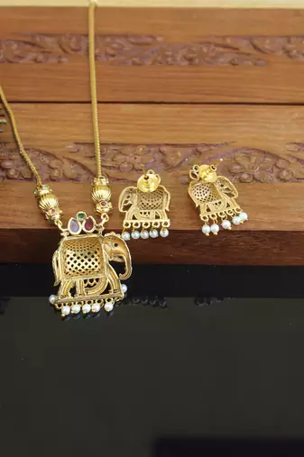 Kerala style gold plated elephant necklace set
