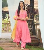 Pink hand embroidery crepe kurta set