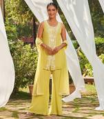 Green hand embroidery georgette kurta set