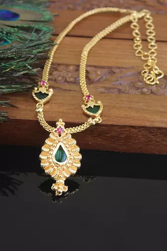 Kerala style gold plated palakka necklace