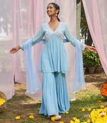 Blue hand embroidery georgette sharara set