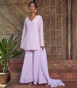 Purple hand embroidery crepe  sharara set