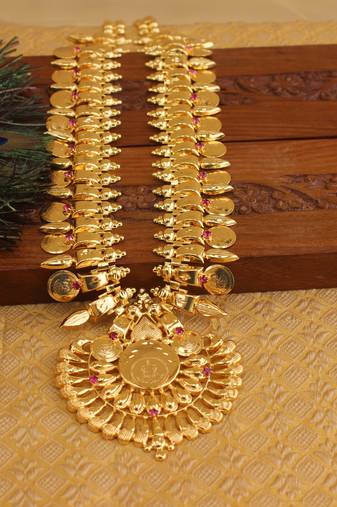 Kerala style gold plated temple coin necklace