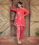 Red hand embroidery georgette kurta set