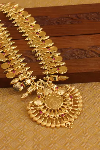 Kerala style gold plated temple coin necklace